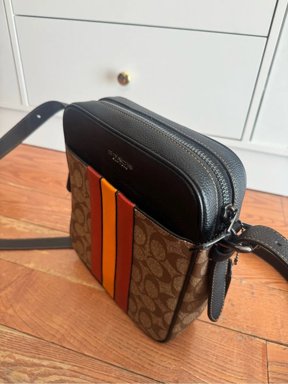 Coach Hudson Crossbody 21 Varsity Stripe Signature Canvas CB907
